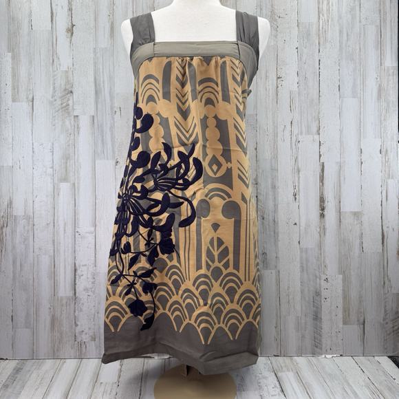Anthropologie Dresses & Skirts - Anthropologie FLOREAT Guillemont Silk Shift Dress Embroidery Gatsby Tan Sz 0